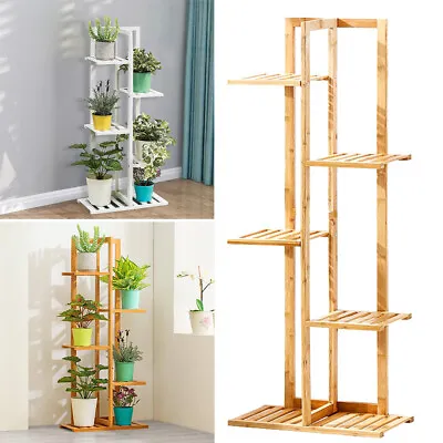 5 Tiers Wooden Plant Stand Holder Flower Pot Display Shelf Rack Indoor & Outdoor • £10.95