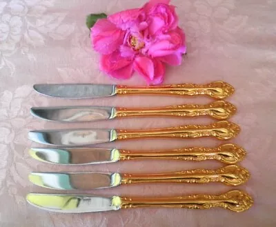 Vintage Rodd Golden Glory Entree Knives X6 Gold Plated 21.5cm Butter Knives ** • $54.99