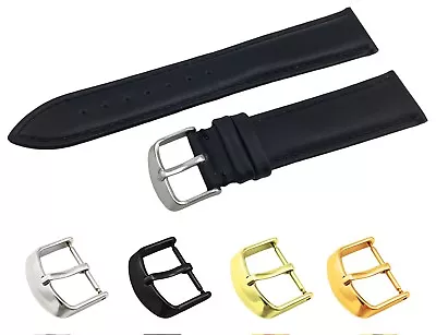 Black Genuine Leather Flat Strap/Band Fit NAUTICA Watch Buckle 18 19 20 21 22mm • £12.90