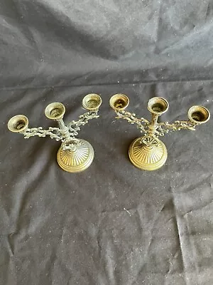 Set Of 2 Vintage 5  Brass 3 Tier Candle Holders | Candelabra | Made In Italy • $16