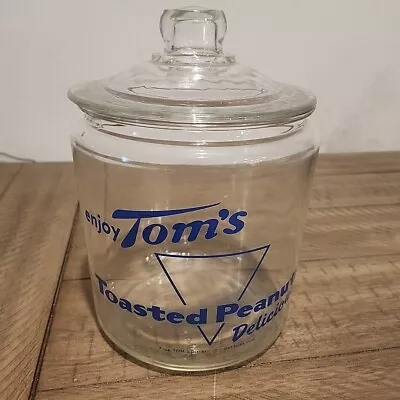 Vintage Original Tom’s Toasted Peanuts Store Display Jar Blue W Replacement  Lid • $125