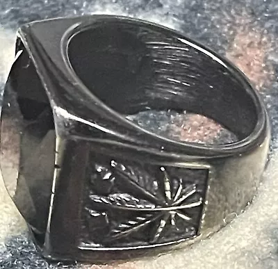 Marijuana Leaf Stainless Steel Size 10 Mens Ring (Black) • $15