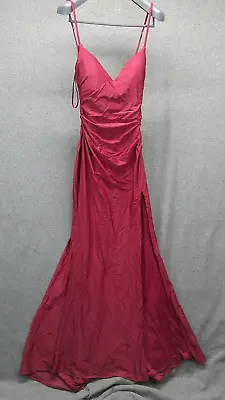 La Femme Women's Dress Gown V Neck Slit Jersey Red • $75