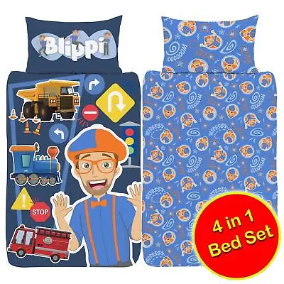 Blippi 4-in-1 Toddler Bedding Cot Duvet Pillow + Covers Train Fire Engine Truck • $43.39