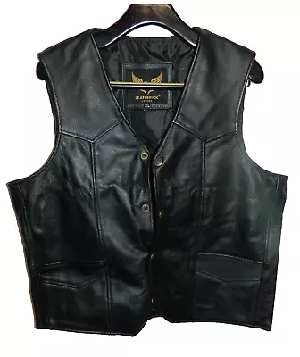 Mens Leather London Black Biker Vest Size XL • £24.99