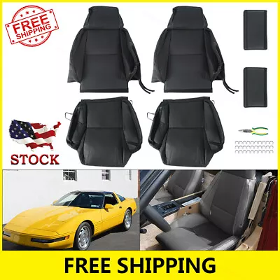 Custom Front Seat Covers PU Leather Fit Chevy Corvette C4 Type3 1984-1993 Black • $94.99