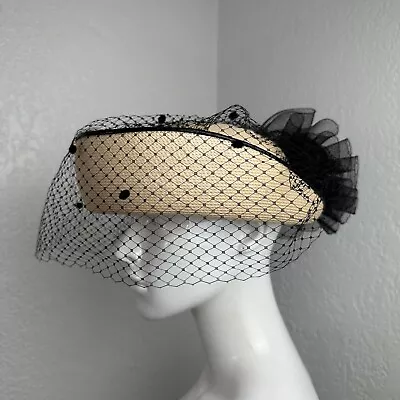 Luci Ames Vintage Straw Hat With Black Netting Easter Kentucky Derby • $21.99