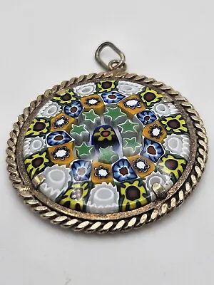 Gold Tone Floral Multicolor Murano Millefiori Italian Glass Pendant • $22