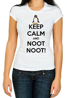 Keep Calm And Noot Noot 3/4 Short Sleeve White Woman T Shirt K448 • $24.26