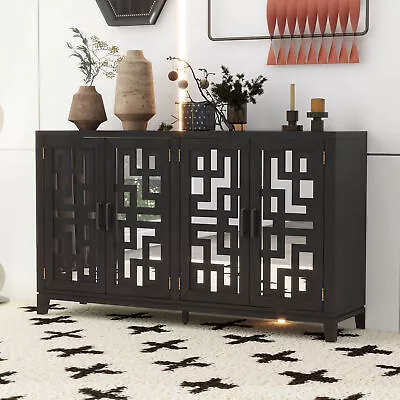 4-Door Mirrored Buffet Sideboard Storage Cabinet Console Table Hallway Espresso • $472.99