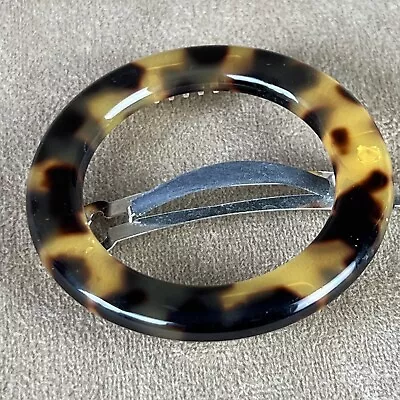 J Crew Tortoise Shell Acrylic Hair Clip ~Round Circle Barrette Brown Latch • $14.99