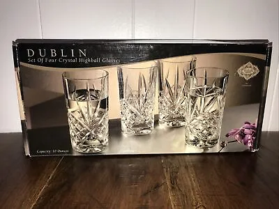 Dublin By Godinger Crystal - Four Vintage Crystal Highball Glasses NEW IN BOX!! • $29