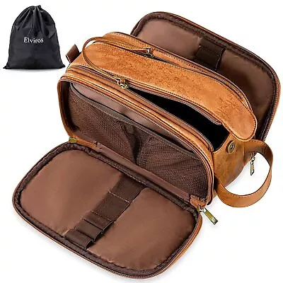 Elviros Toiletry Bag For Men Large Travel Shaving Dopp Kit Organizer PU Leather • $28.38