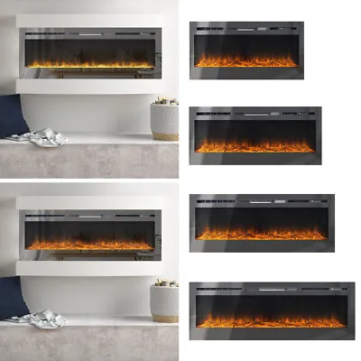 Electric Fire Wall Mounted Recessed Fireplace 12 LED Color/Remote/Crystal&Logs • £259.95