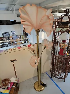 Vintage Brass MCM Harris Industries Floor Lamp Acrylic Hibiscus - Lily 74  Tall • $599