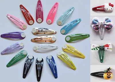 £1.69 • Buy 50mm Glue On Metal Painted Colour Blank DIY Hair Snaps Clips With Pad Craft Bow