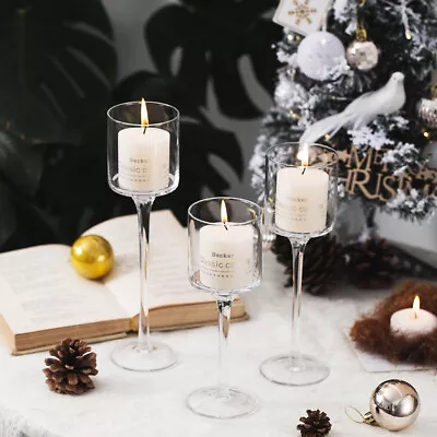 Set Of 3 Elegant Glass Tea Light Candle Holders Wedding Table Centrepiece D • £12.94
