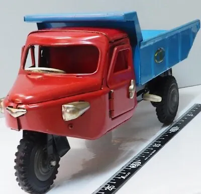 Marusan Tin Toy Giant DUMP TRUCK 3 Wheel Blue / Red  F/S FEDEX • $584.90