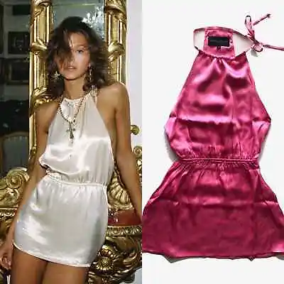 Vanessa Mooney Bella Dress In Pink Satin Halter Cut Out Sides Tie Neck Mini S • $99