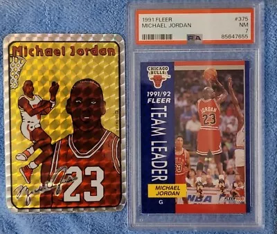 Michael Jordan 1991 Card #375 (NM 7) & Michael Jordan 1985 Prism Vending Sticker • $125