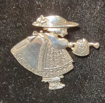 Vintage Sterling Silver 925 Brooch Pin Girl Watering Can Garden Mary Engelbreit  • $19.99