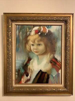 Beautiful Large Portrait Oil Painting On Canvas Of A Young Girl Signed • £125