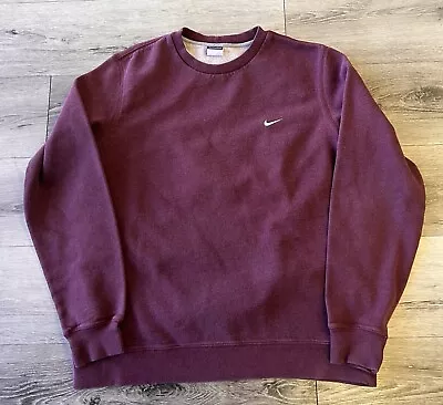 Vintage Nike Sweatshirt Large Y2K Mini Swoosh Logo Crewneck Maroon Red Acid Wash • $30