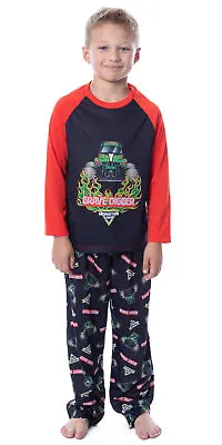 Monster Jam Boys' Grave Digger Raglan Sleep Pajama Set Shirt Pants • $26.42