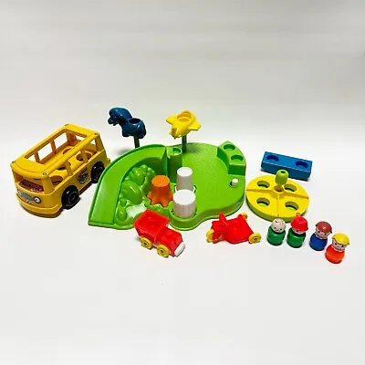 Vtg Fisher Price Little People Play Family Playground 2525 School Bus Set Lot • $40.49
