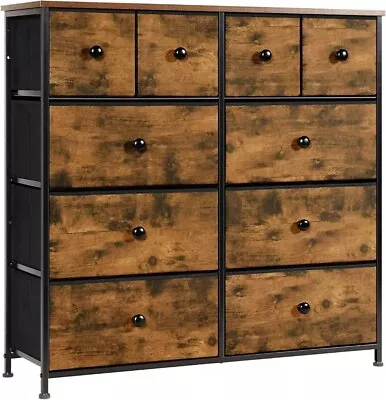 10 Drawer Fabric Dresser In Sepia Easy Wooden Top • £29.95