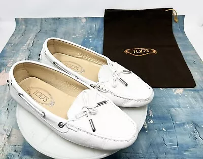 Tod’s Woman White Leather Loafers Slip On Shoes Sz 8.5 39 • $49.99