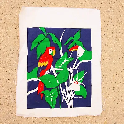 Marushka 22X17 Tropical Parrot Toucan Screen Print Unframed Textile Linen Fabric • $74.99