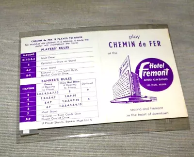 VINTAGE CARD PLAY CHEMIN DE FER HOTEL FREMONT LAS VEGAS NV RULES  1950's • $34.99