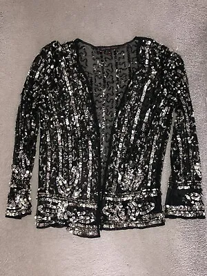 Vintage Kate Moss Topshop Sparkly Sequin Blazer Cardigan: Sheer Mesh Y2k 10 38 • £45.99