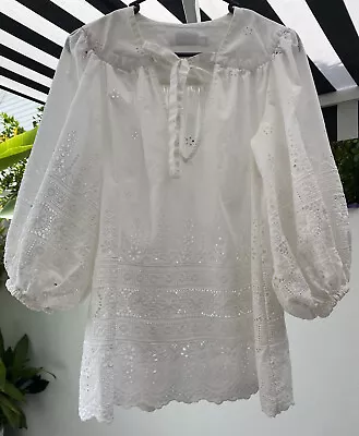 $82 • Buy Zimmerman Size 1 White Cotton Puff Sleeve Blouse