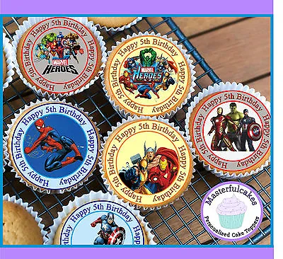 24 X Marvel Hero 5th Birthday Edible Cupcake Toppers Wafer Papericing Or Precut • £2.95