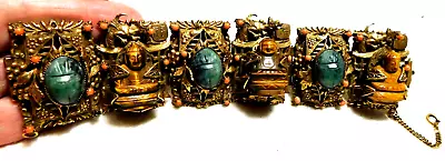 Vtg. Sandor ? 6 Link Costume Jewelry Carved Buddha Scarab Dragon Chunky Bracelet • $149.95