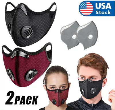 2PCS Activated Carbon Air Purifying Face Mask Cycling Reusable Filter Haze Valve • $5.98