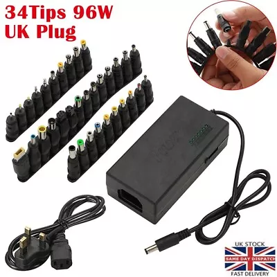 34 Tips Heads Universal Adapter AC DC Power Supply Charger Multi Laptop Notebook • £13.95