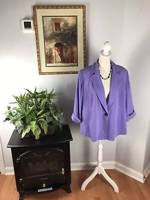 Dana Kay Womens Purple Single Breasted 3/4 Sleeve Notch Lapel Blazer Size 18W • $19.99