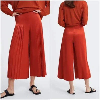 $21 • Buy Zara Pleated Culottes Womens Sz L High Waist Wide Leg Pants Red