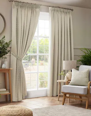 Cream Madison Dobby Fabric Squares Lined Tape Top Pencil Pleat Curtains Pair • £46.99