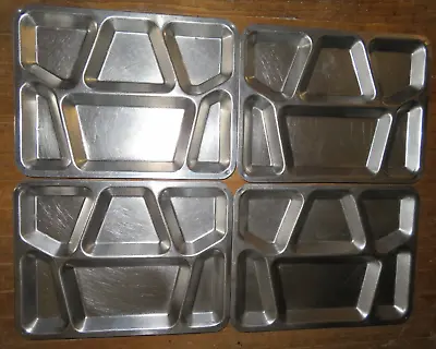Lot Of 4 Vintage Military Stainless Steel Metal Divided Food Tray HEAVY • $39.95