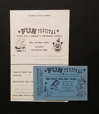 Vintage Fun Festival Advance Sales Invoice (Unused/Blank) & Ride Ticket ~ Fair • $7.95