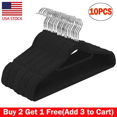 10pack Non Slip Flocked Coat Clothes Hangers Velvet Trouser Hanging Space Saving • $11.58