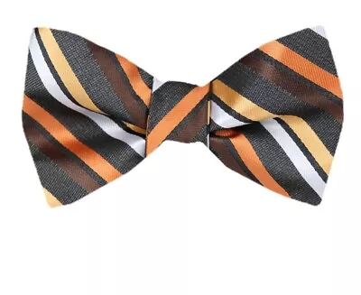 Men's Big & Tall Brown Orange Gold Silver Striped XL Self Tie Bowtie Weddings • $16.99