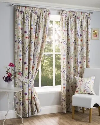 Multi Hampshire Floral Meadow Printed Lined Tape Top Pencil Pleat Curtains Pair • £21.99