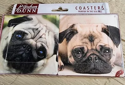 P Graham Dunn Ceramic Coaster 4 Pack Set Pug Lovers Cork Backing  • $15