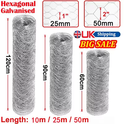 10M~50M Galvanised Chicken Wire Mesh Netting Rabbit Cage Aviary Fence Plant Net • £15.49