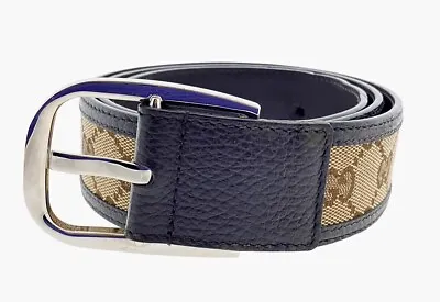 Gucci Belt Women 85 Brown Canvas Leather Double GG Logo Print Silver (CSC044379) • $148.74